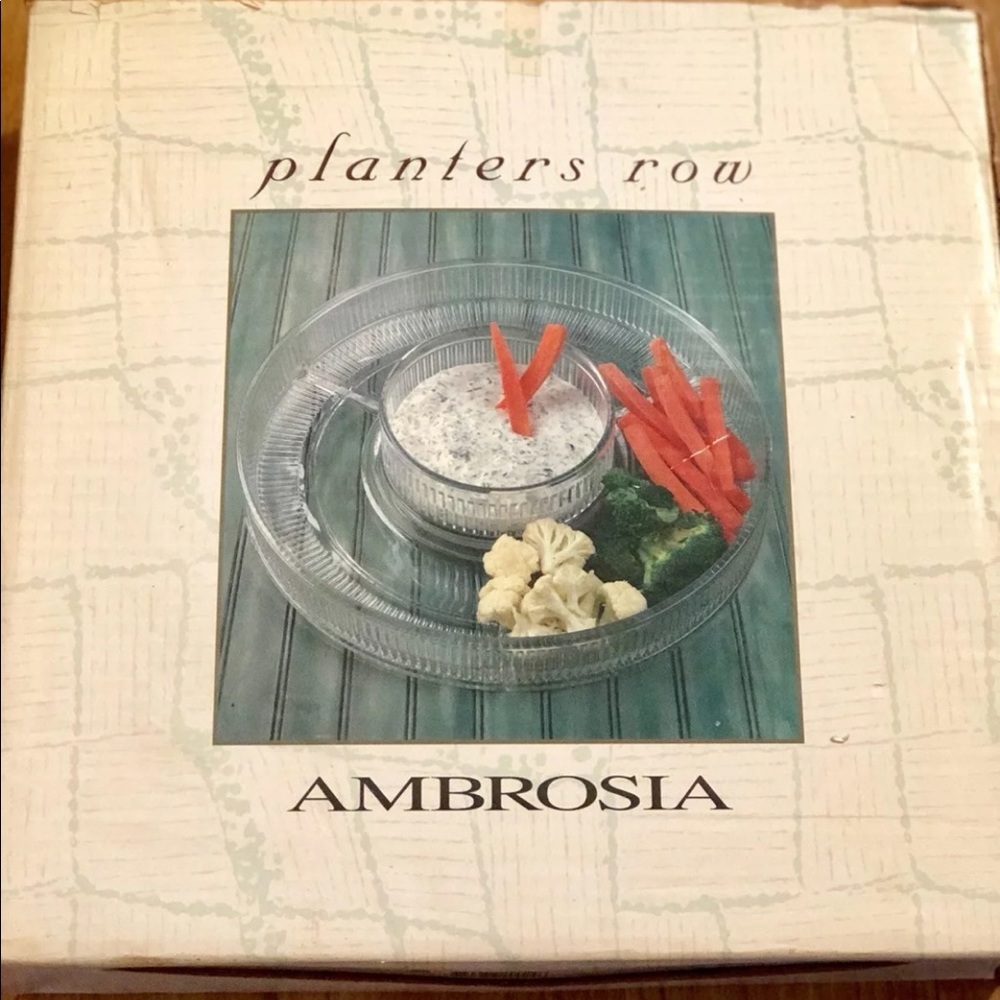 USA MADE VINTAGE Ambrosia Planters Row Chip & Dip — THICK GLASS